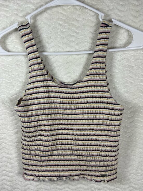 Tops - Ribbed Tank with Pink, Navy & Yellow Stripes